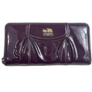 Vintage Coach Women Glossy Plum Burgundy Logo Art Leather Wallet Sz S